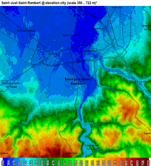 Zoom OUT 2x Saint-Just-Saint-Rambert, France elevation map