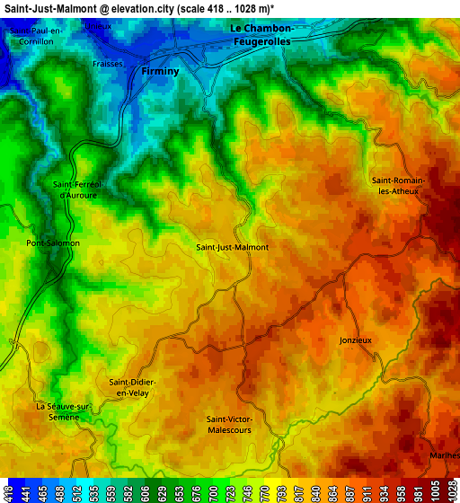 Zoom OUT 2x Saint-Just-Malmont, France elevation map