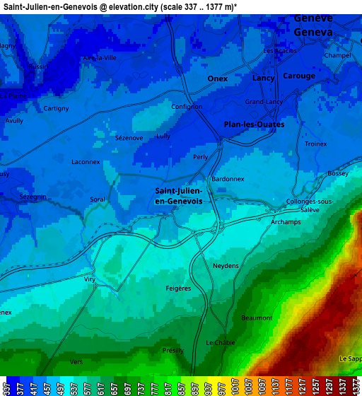 Zoom OUT 2x Saint-Julien-en-Genevois, France elevation map