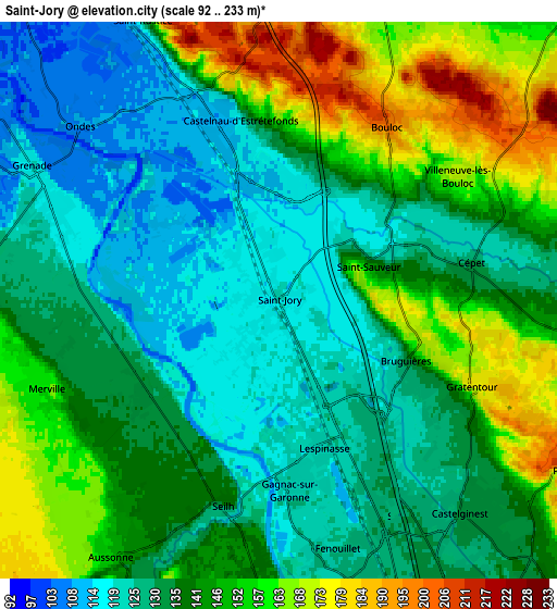 Zoom OUT 2x Saint-Jory, France elevation map