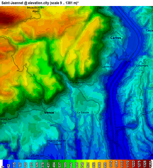 Zoom OUT 2x Saint-Jeannet, France elevation map