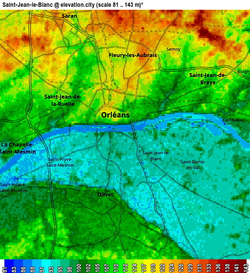 Zoom OUT 2x Saint-Jean-le-Blanc, France elevation map
