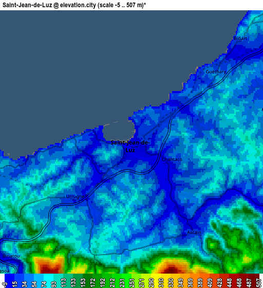 Zoom OUT 2x Saint-Jean-de-Luz, France elevation map