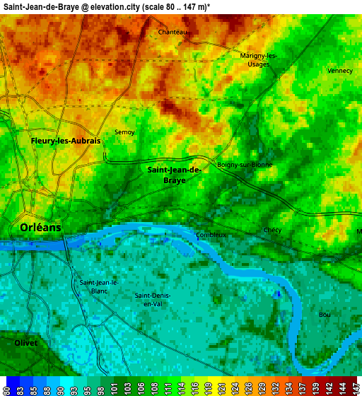 Zoom OUT 2x Saint-Jean-de-Braye, France elevation map