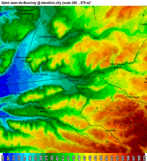 Zoom OUT 2x Saint-Jean-de-Bournay, France elevation map