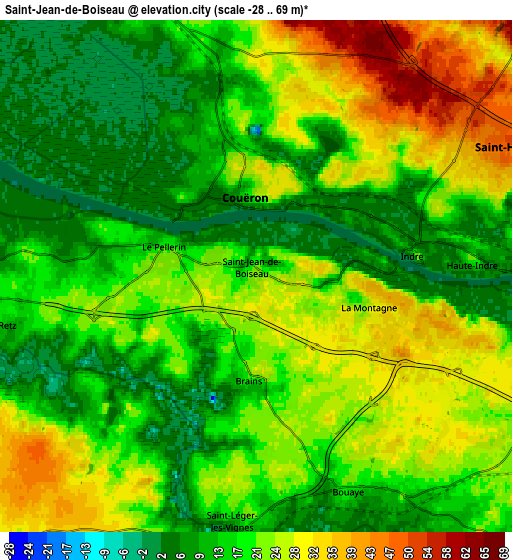 Zoom OUT 2x Saint-Jean-de-Boiseau, France elevation map