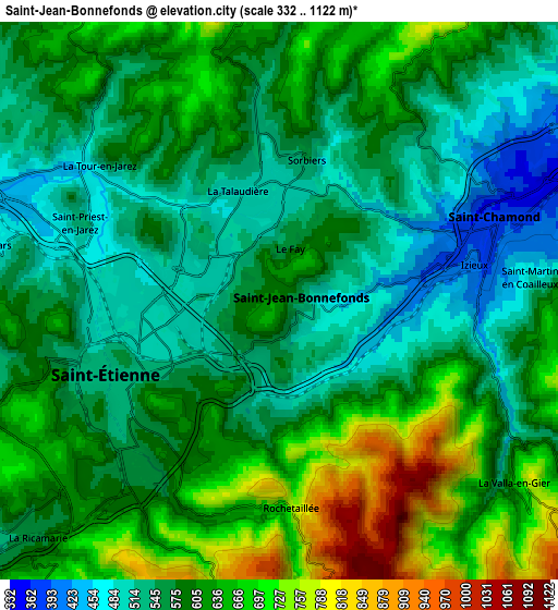 Zoom OUT 2x Saint-Jean-Bonnefonds, France elevation map