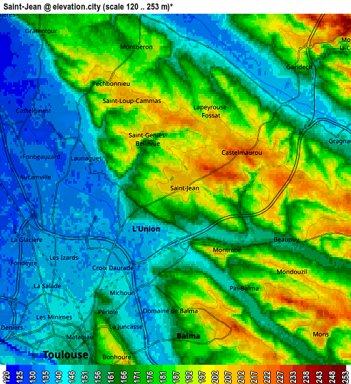 Zoom OUT 2x Saint-Jean, France elevation map