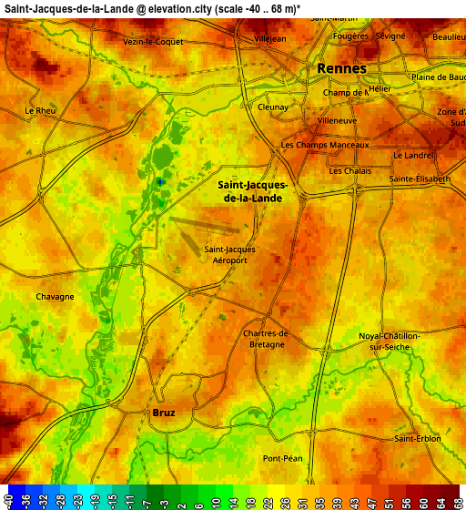 Zoom OUT 2x Saint-Jacques-de-la-Lande, France elevation map