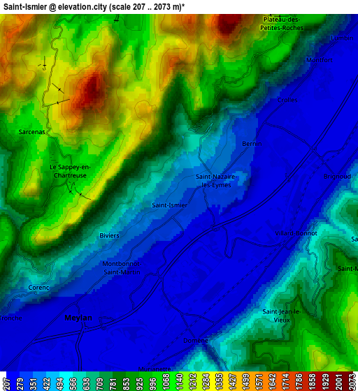 Zoom OUT 2x Saint-Ismier, France elevation map