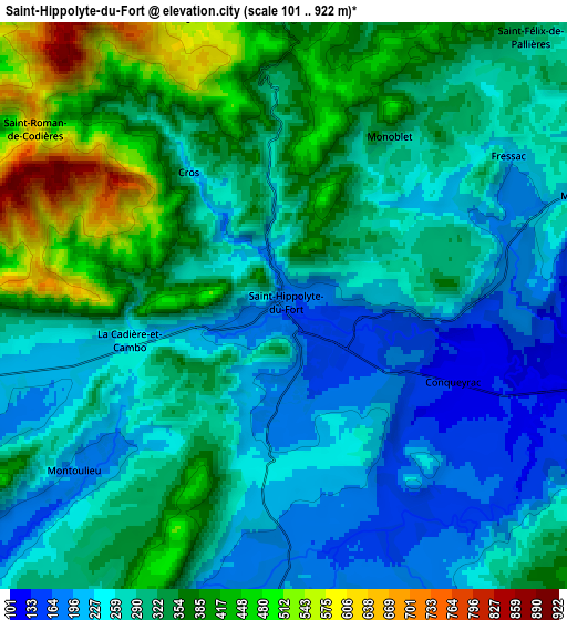 Zoom OUT 2x Saint-Hippolyte-du-Fort, France elevation map