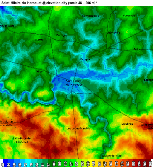 Zoom OUT 2x Saint-Hilaire-du-Harcouët, France elevation map