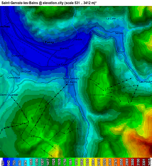 Zoom OUT 2x Saint-Gervais-les-Bains, France elevation map