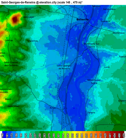 Zoom OUT 2x Saint-Georges-de-Reneins, France elevation map