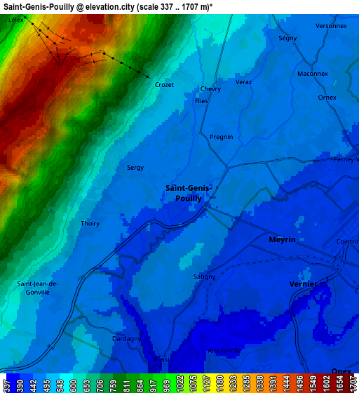 Zoom OUT 2x Saint-Genis-Pouilly, France elevation map