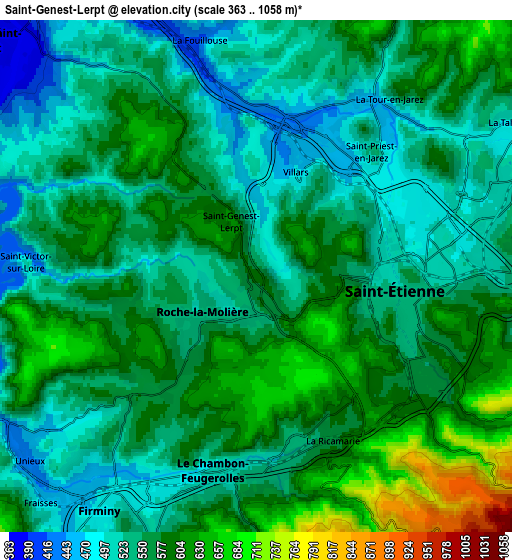 Zoom OUT 2x Saint-Genest-Lerpt, France elevation map