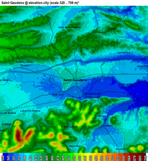 Zoom OUT 2x Saint-Gaudens, France elevation map