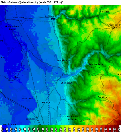 Zoom OUT 2x Saint-Galmier, France elevation map