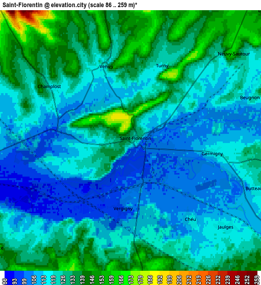 Zoom OUT 2x Saint-Florentin, France elevation map