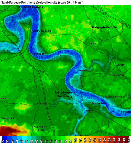 Zoom OUT 2x Saint-Fargeau-Ponthierry, France elevation map