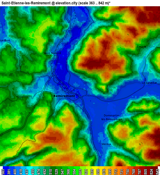 Zoom OUT 2x Saint-Étienne-lès-Remiremont, France elevation map