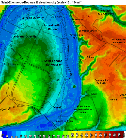 Zoom OUT 2x Saint-Étienne-du-Rouvray, France elevation map