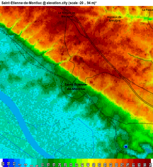 Zoom OUT 2x Saint-Étienne-de-Montluc, France elevation map