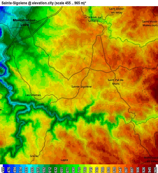 Zoom OUT 2x Sainte-Sigolène, France elevation map