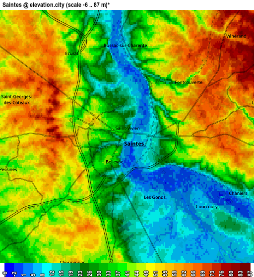 Zoom OUT 2x Saintes, France elevation map