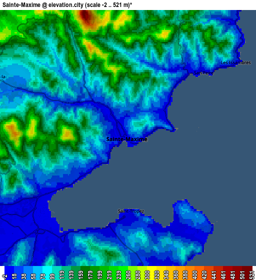 Zoom OUT 2x Sainte-Maxime, France elevation map