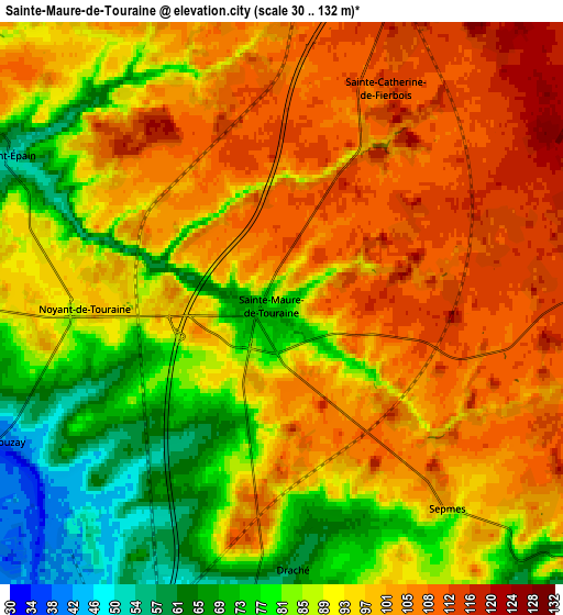 Zoom OUT 2x Sainte-Maure-de-Touraine, France elevation map