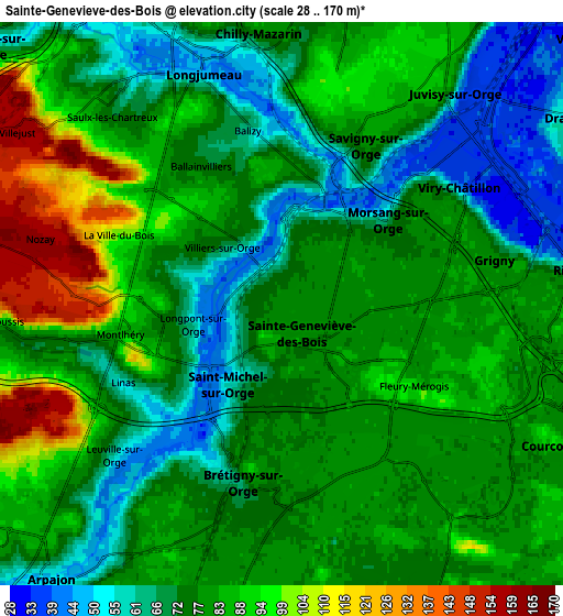 Zoom OUT 2x Sainte-Geneviève-des-Bois, France elevation map