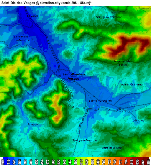 Zoom OUT 2x Saint-Dié-des-Vosges, France elevation map