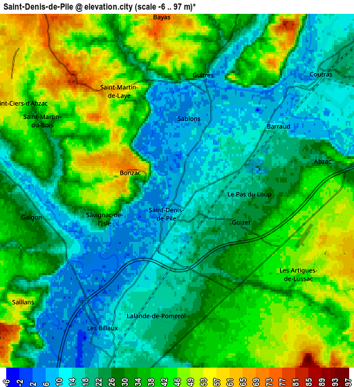 Zoom OUT 2x Saint-Denis-de-Pile, France elevation map