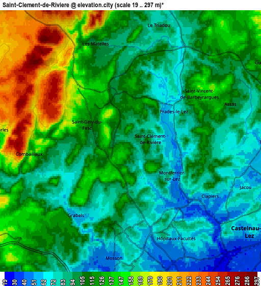 Zoom OUT 2x Saint-Clément-de-Rivière, France elevation map