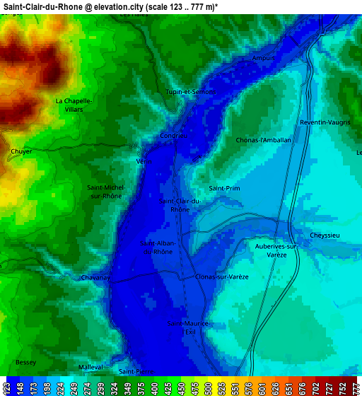 Zoom OUT 2x Saint-Clair-du-Rhône, France elevation map