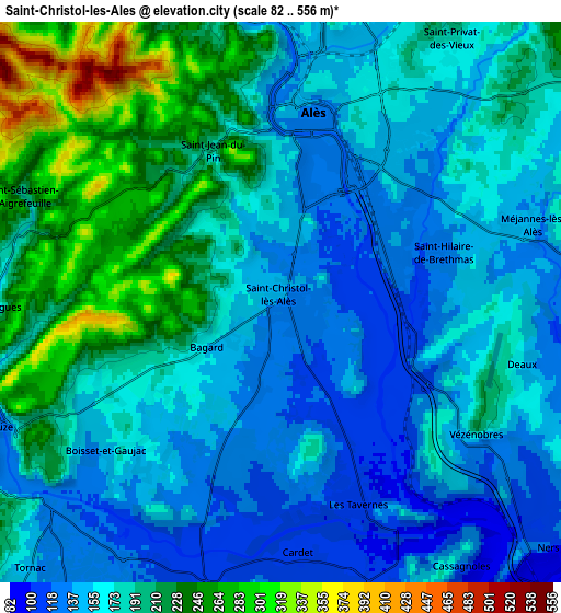 Zoom OUT 2x Saint-Christol-lès-Alès, France elevation map