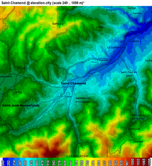 Zoom OUT 2x Saint-Chamond, France elevation map