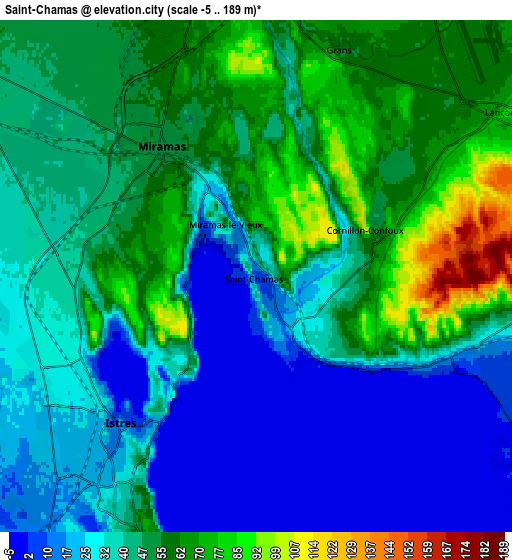 Zoom OUT 2x Saint-Chamas, France elevation map