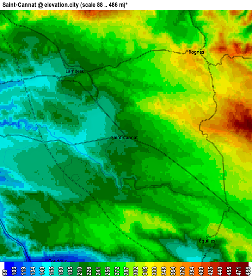 Zoom OUT 2x Saint-Cannat, France elevation map