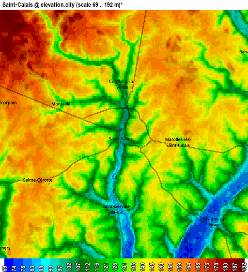 Zoom OUT 2x Saint-Calais, France elevation map