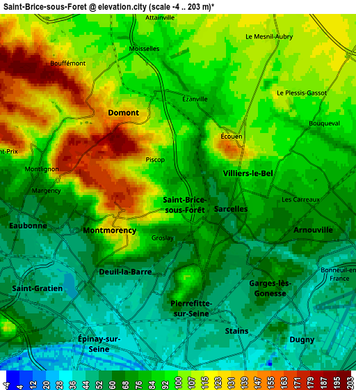 Zoom OUT 2x Saint-Brice-sous-Forêt, France elevation map