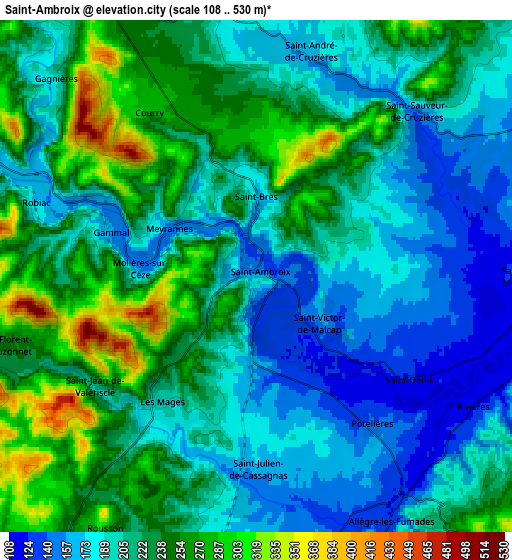 Zoom OUT 2x Saint-Ambroix, France elevation map