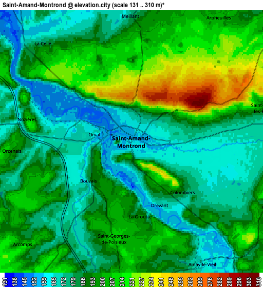 Zoom OUT 2x Saint-Amand-Montrond, France elevation map