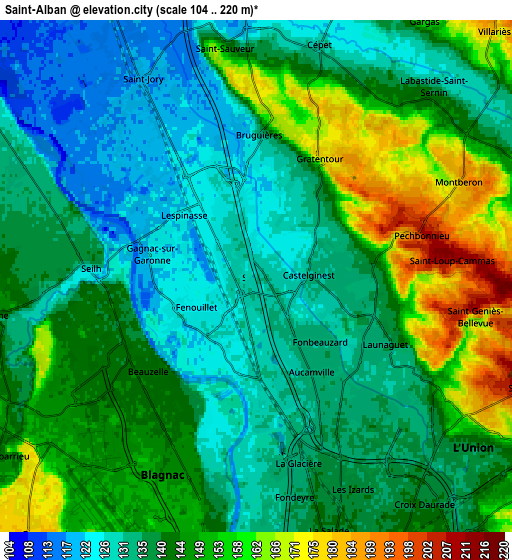 Zoom OUT 2x Saint-Alban, France elevation map