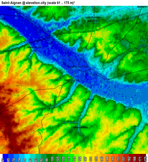 Zoom OUT 2x Saint-Aignan, France elevation map