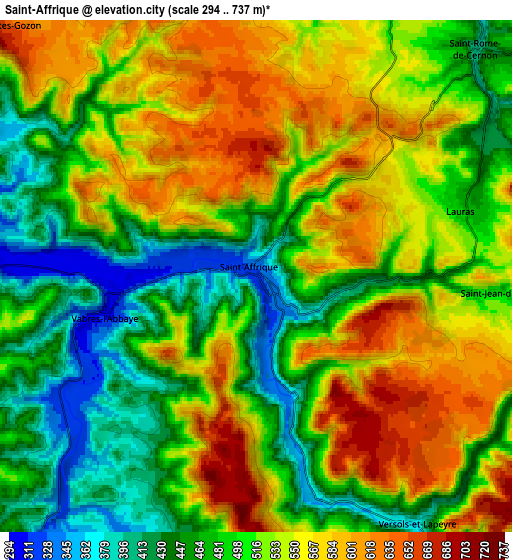 Zoom OUT 2x Saint-Affrique, France elevation map