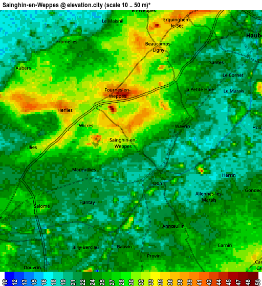 Zoom OUT 2x Sainghin-en-Weppes, France elevation map