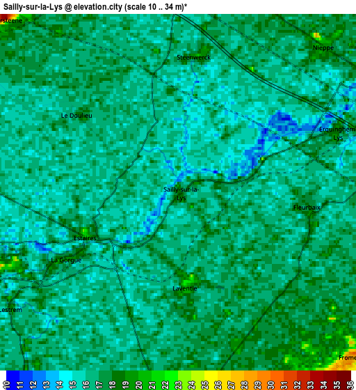 Zoom OUT 2x Sailly-sur-la-Lys, France elevation map