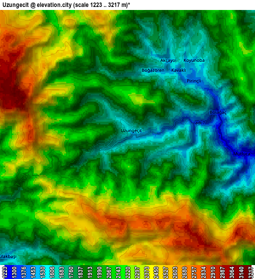 Zoom OUT 2x Uzungeçit, Turkey elevation map